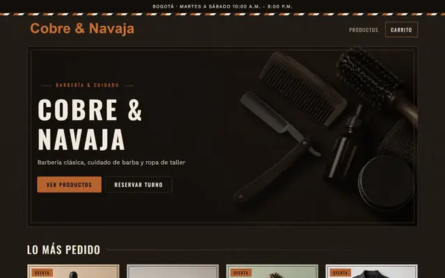Tienda de ejemplo con la plantilla Barbería