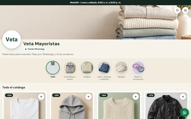 Tienda de ejemplo con la plantilla Catálogo WhatsApp