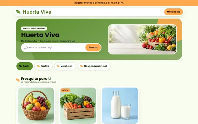 Tienda de ejemplo con la plantilla Frutas y Verduras