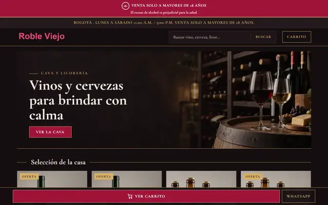 Tienda de ejemplo con la plantilla Licores y Vinos