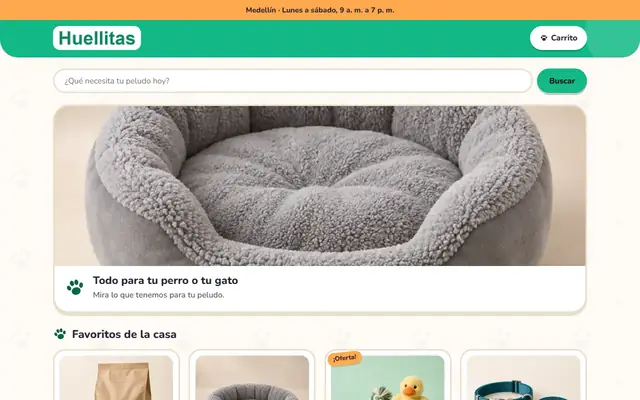 Tienda de ejemplo con la plantilla Mascotas Amigables