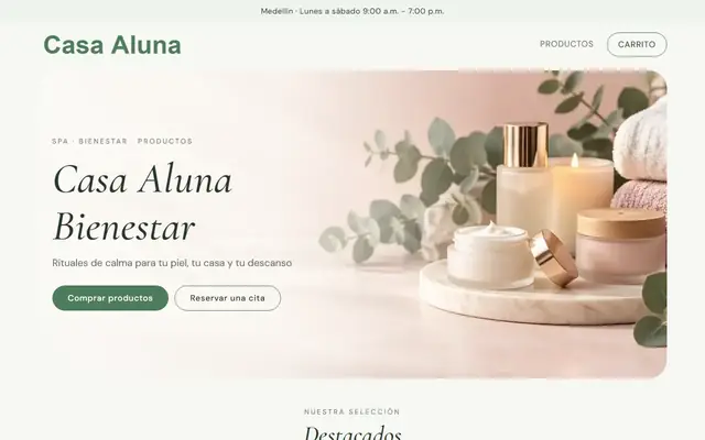 Tienda de ejemplo con la plantilla Spa y Bienestar