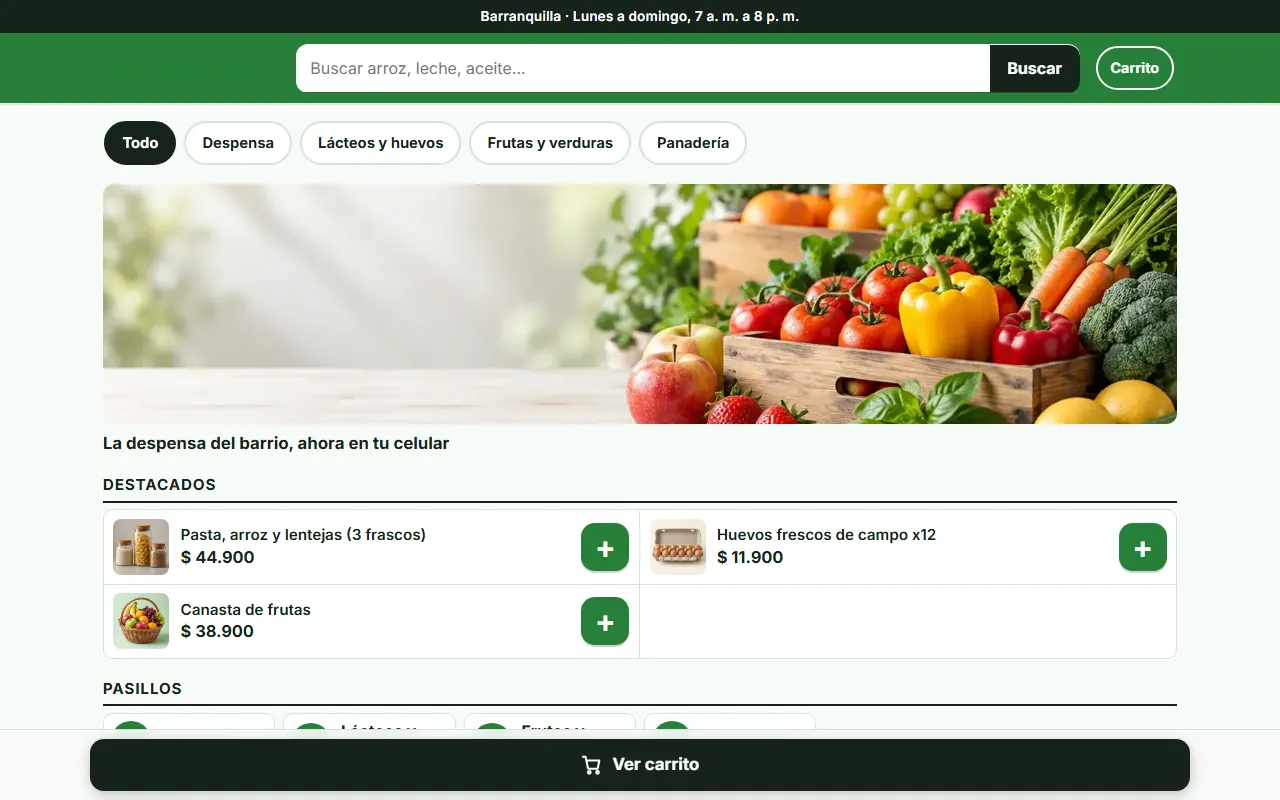 Tienda de ejemplo con la plantilla Abarrotes Rápido